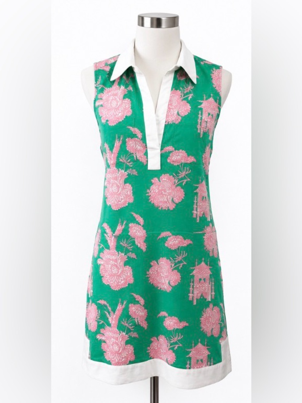 Tizzie Green & Pink Print Sleeveless Tunic Dress Medium